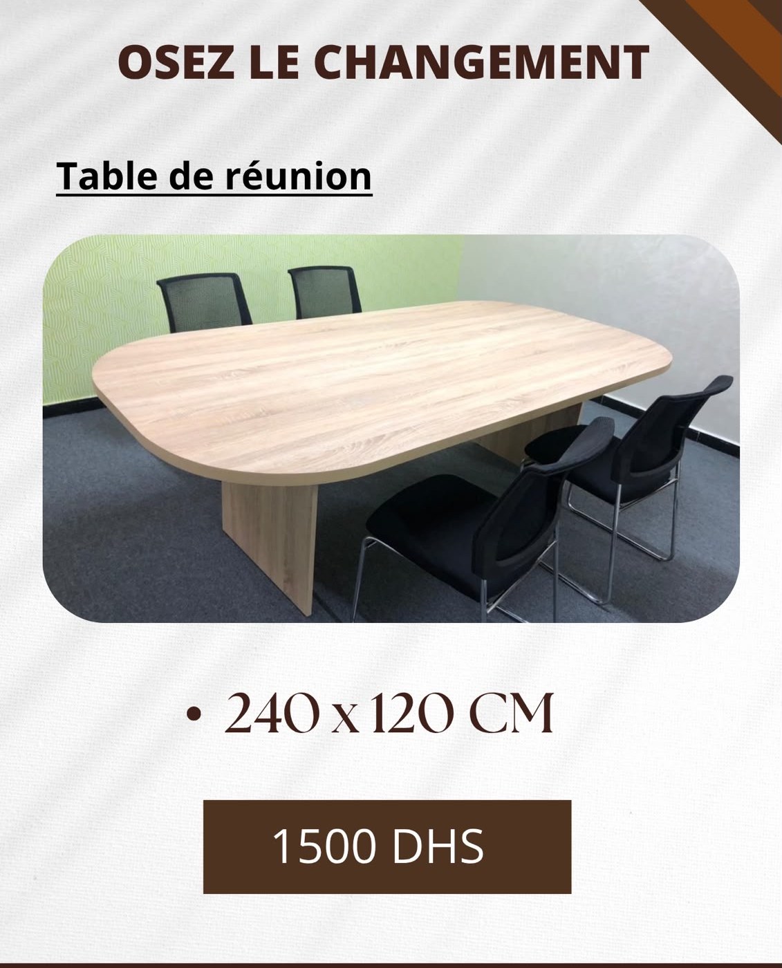 Table de Réunion 240 x 120 Chêne
