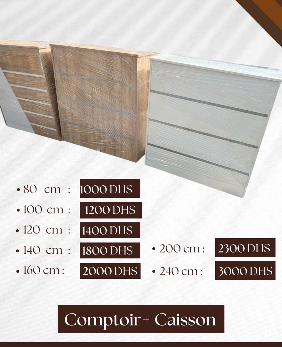 Comptoir Simple + Caisson (bois ou blanc)