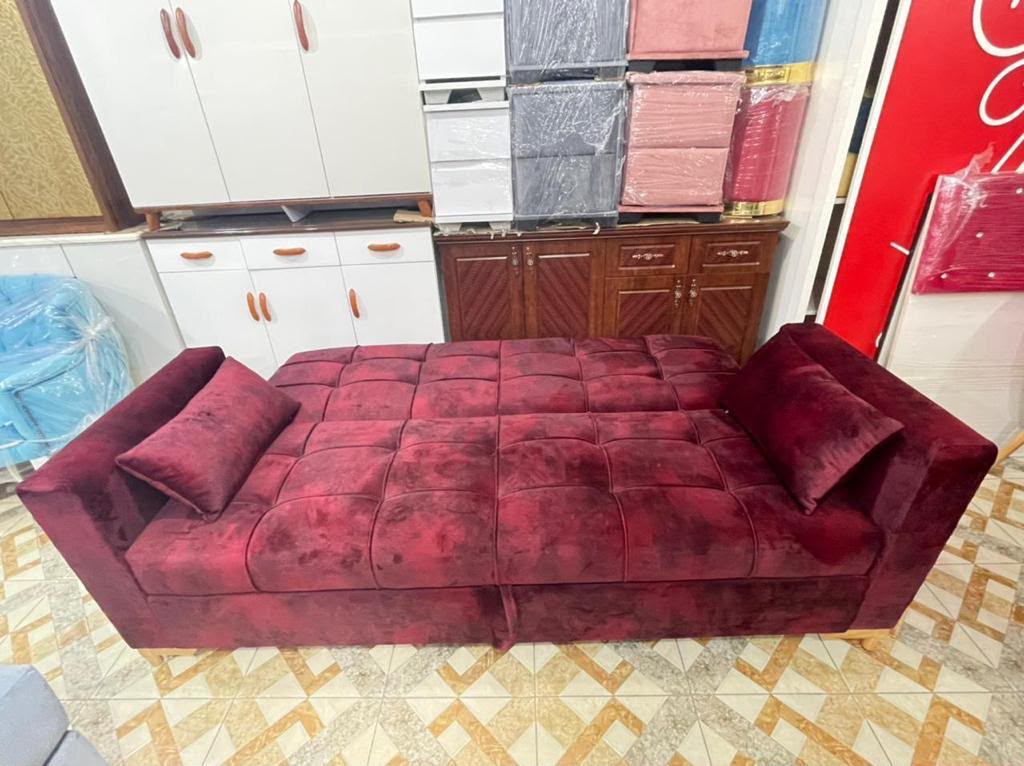 Banquette-Lit Velours Bordeaux