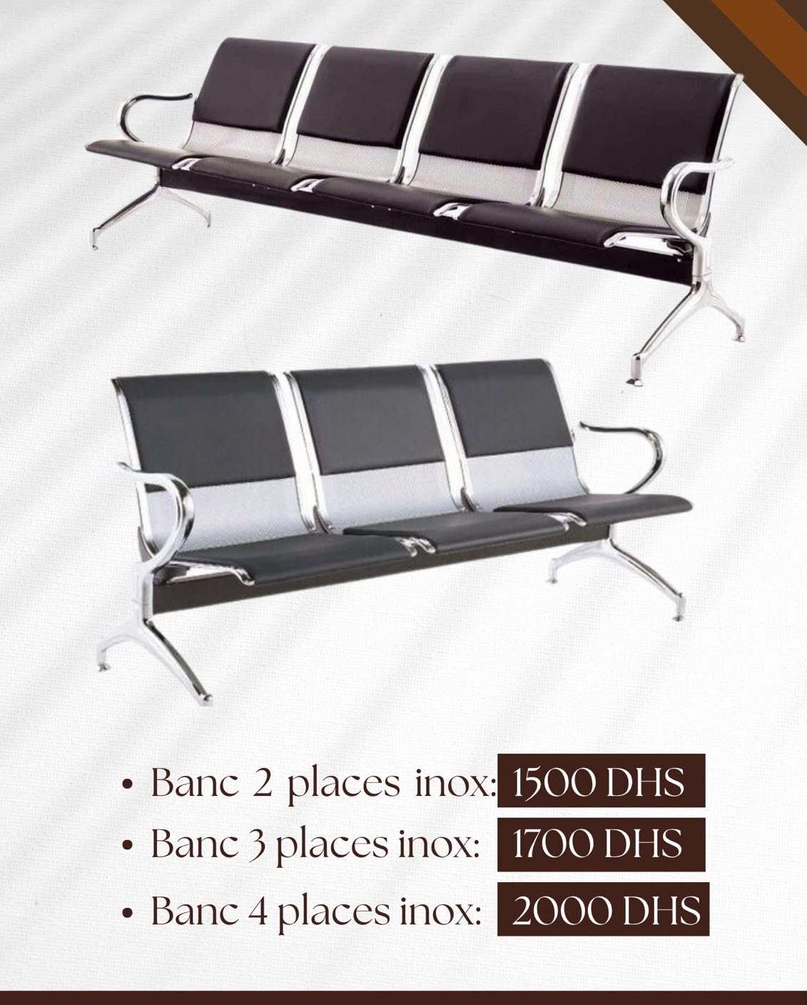 Bancs d'Attente Inox Chromés