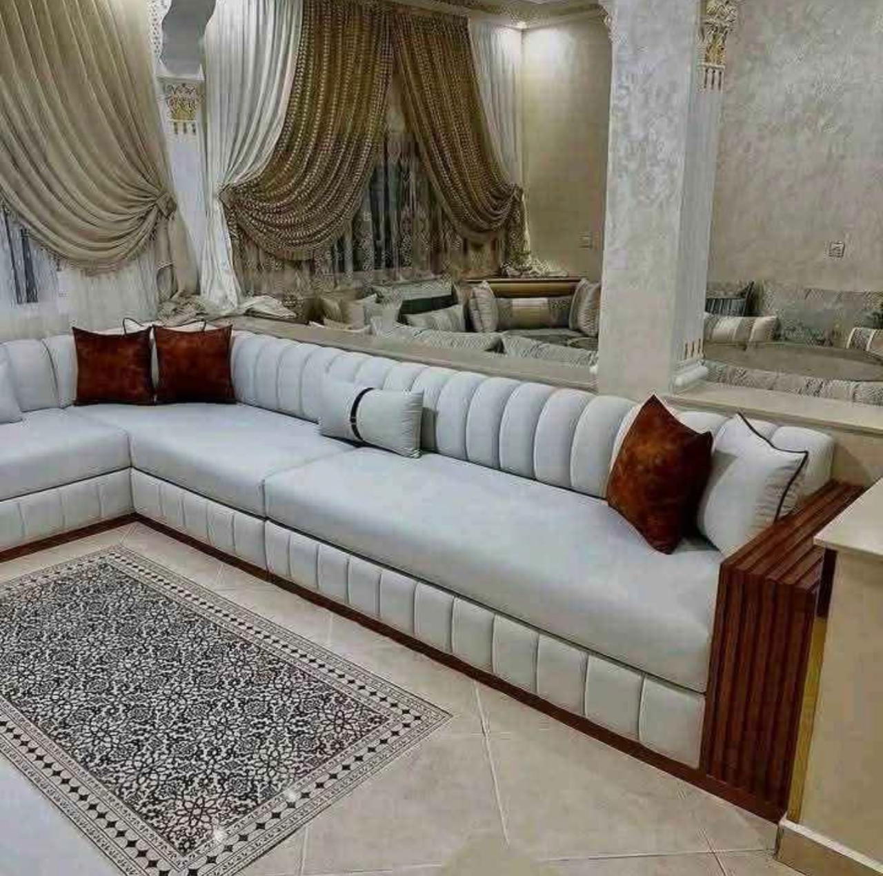 Salon Marocain Blanc Cannelé & Bois
