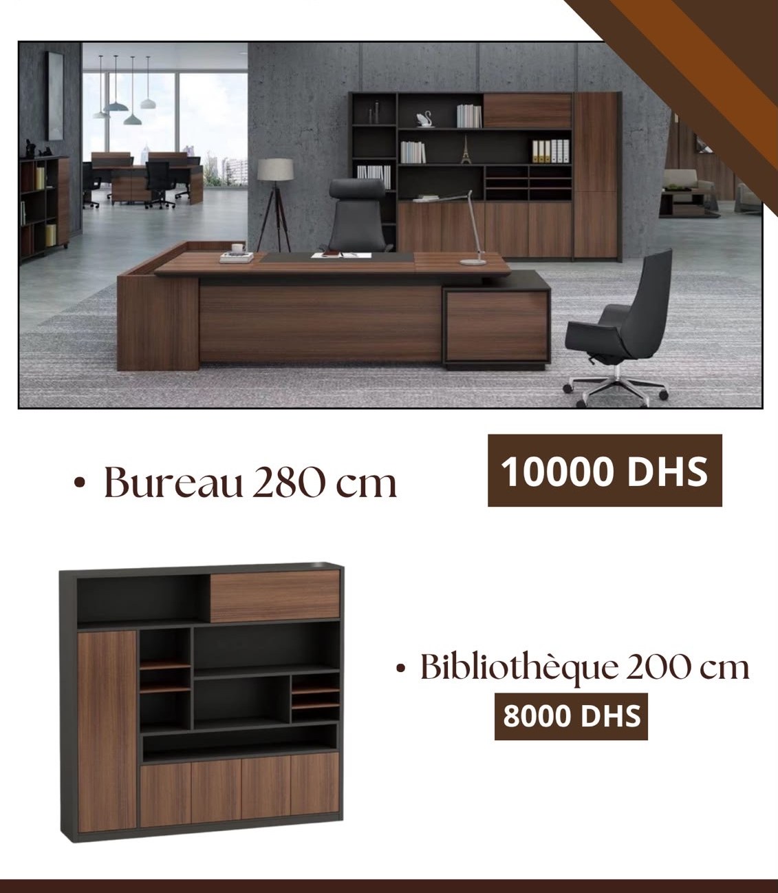 Pack Complet Bureau 280 cm + Bibliothèque