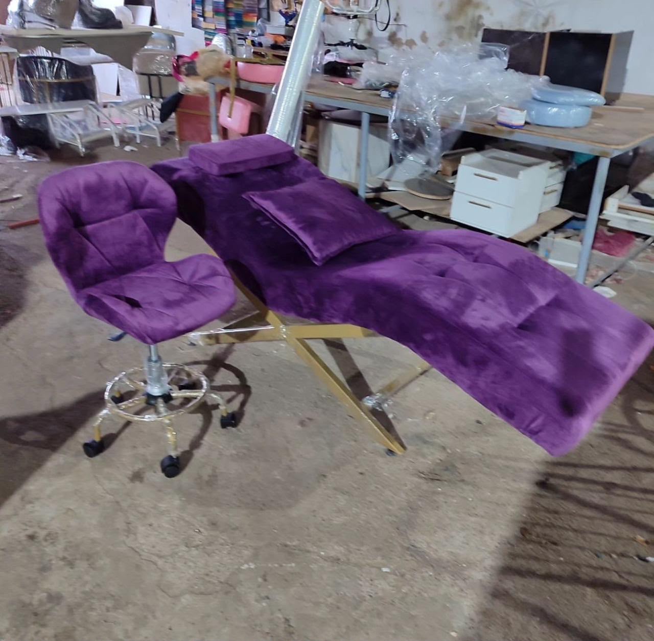 Lit d'Esthétique Velours + Tabouret