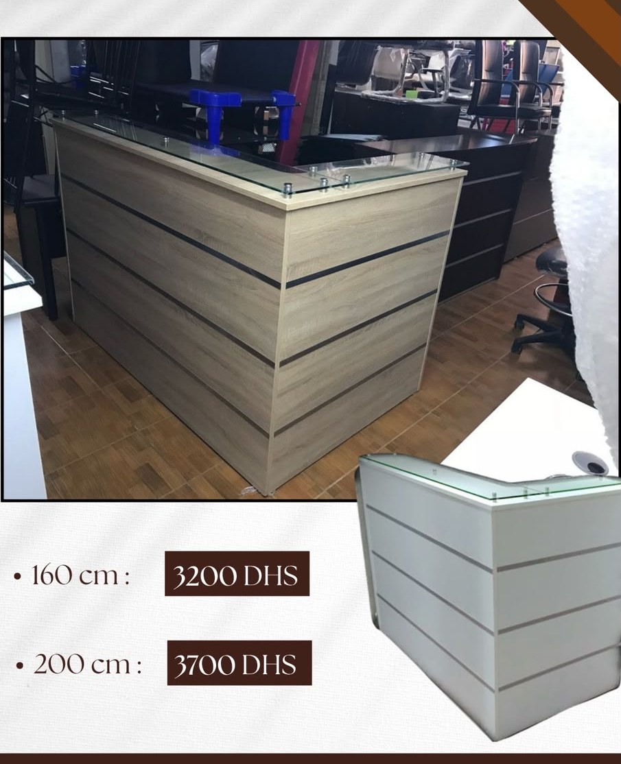 Comptoir d'Accueil Chêne + Plateau Verre