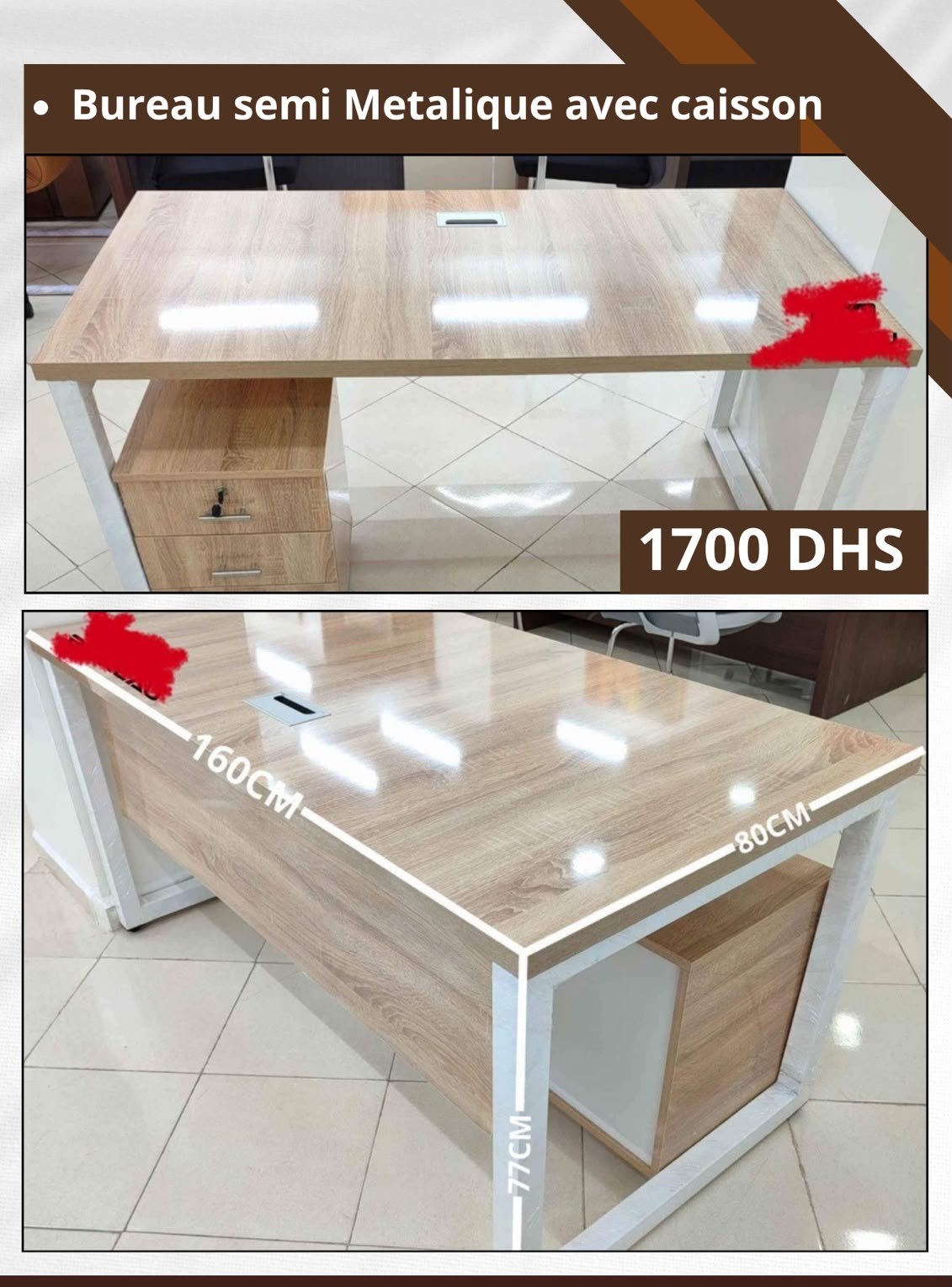 Bureau Semi-Métallique 160 x 80