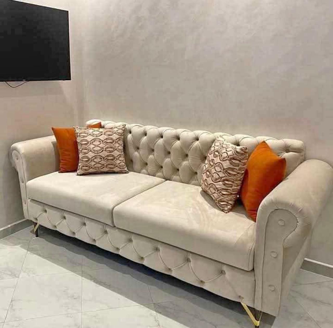 Canapé Chesterfield Capitonné Écru