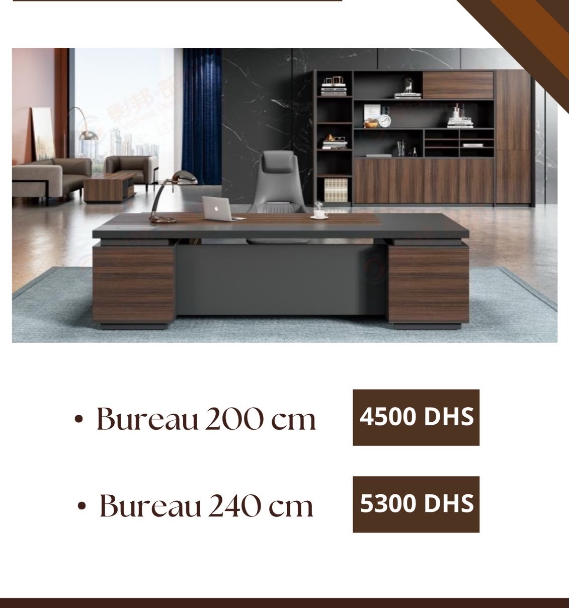 Bureau Direction Premium Noyer & Gris
